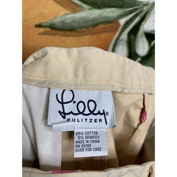 Lilly Pulitzer Cropped Pants Size 4 Beige Emboidery Cotton Blend - Picture 8 of 8